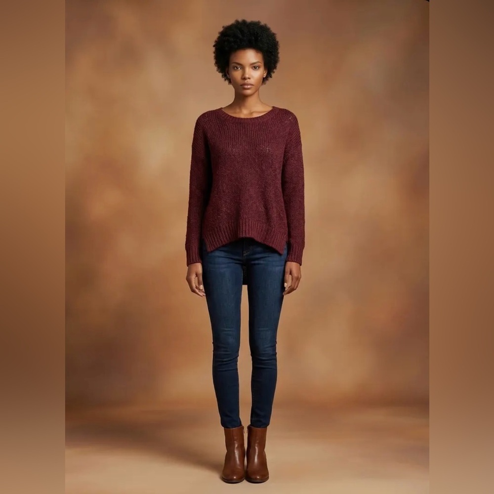 Essentials Full Tilt Burgundy Sheer Knit Sweater Sz Med